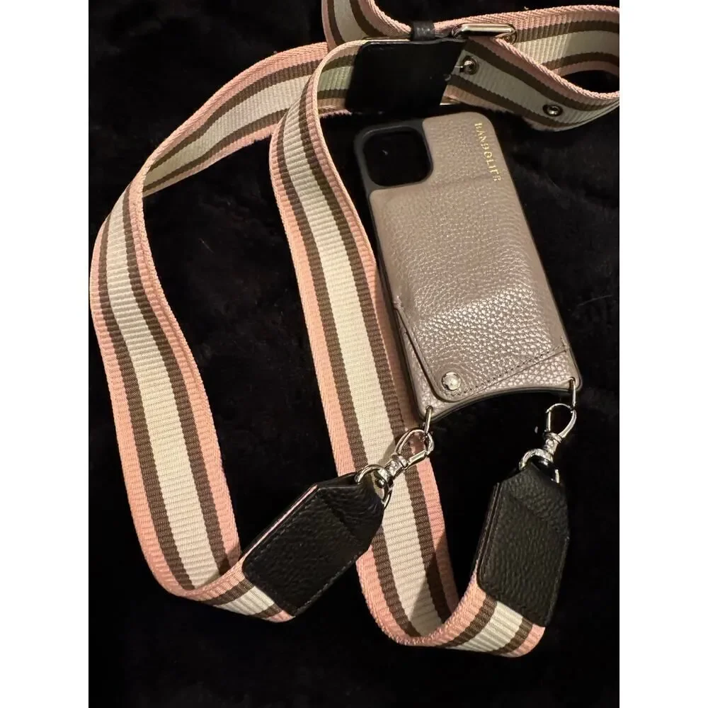 Bandolier iPhone 11 Haley wallet case & Thick webbing & leather red skye strap